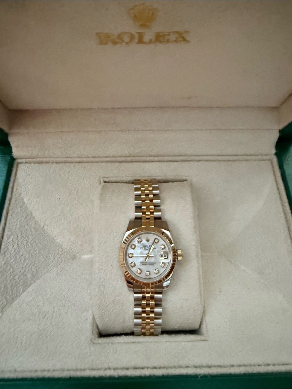 Rolex Ladies 26mm Two-Tone Gold and Silver Jubilee Watch with Diamond Markers
